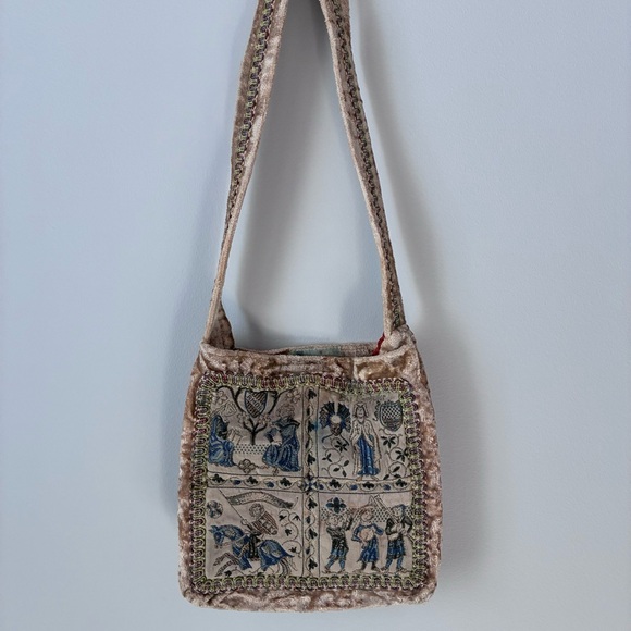 Vintage Tan and Blue Tapestry Shoulder Bag with Strap - Picture 11 of 11